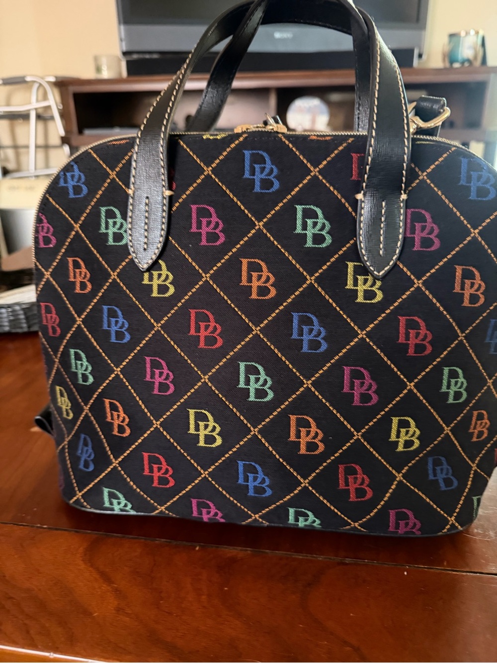 Dooney & Bourke Black Multicolor Logo Dome Satchel - Picture 3 of 9